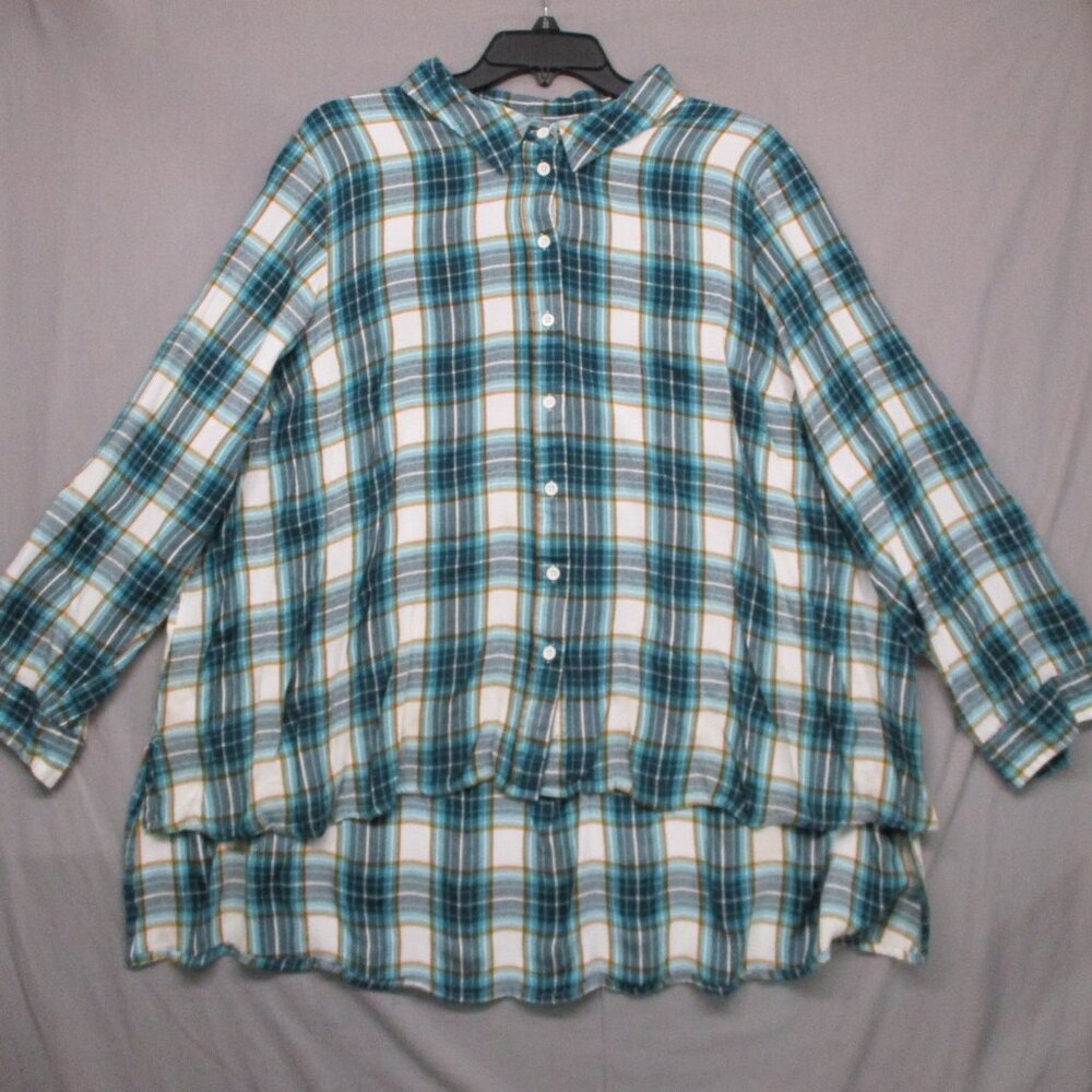 Lane Bryant Button Down Tunic Top Long Sleeve Plaid Blue Women Size | 24 - Picture 3 of 12